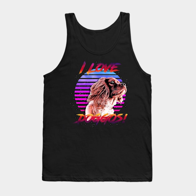 I Love Doggos (Spaniel) Retrowave Outrunner Tank Top by StupidHead